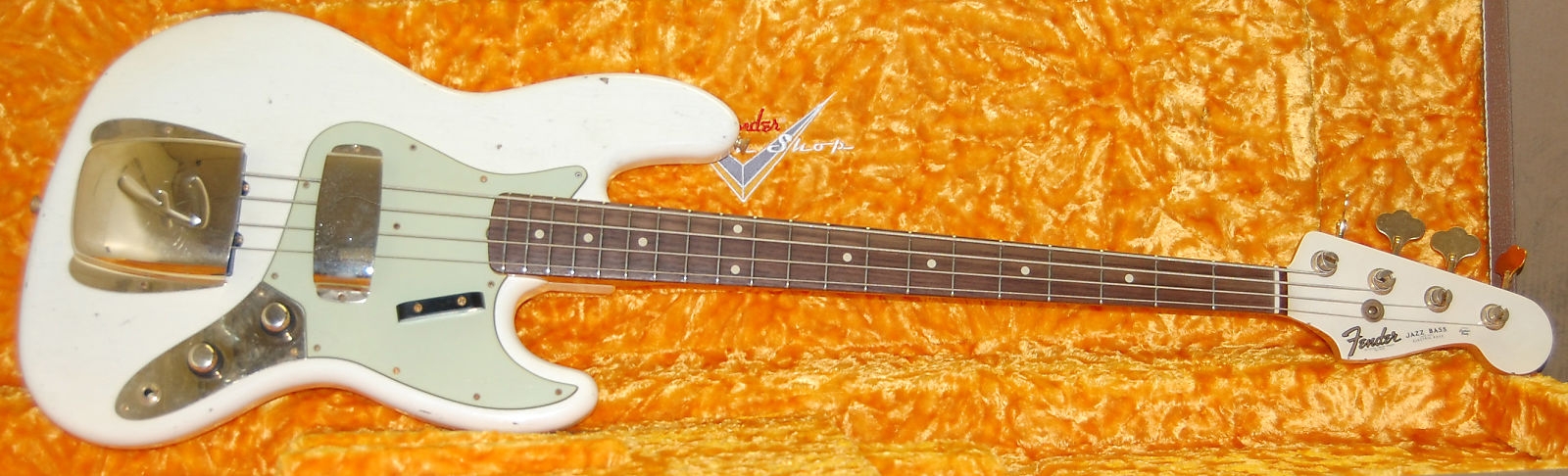 Fender Custom Shop 60 Jazz Bass Relic 2016 Aged Olympic White Matching Peg Head Gold Hardware Birdeye Neck