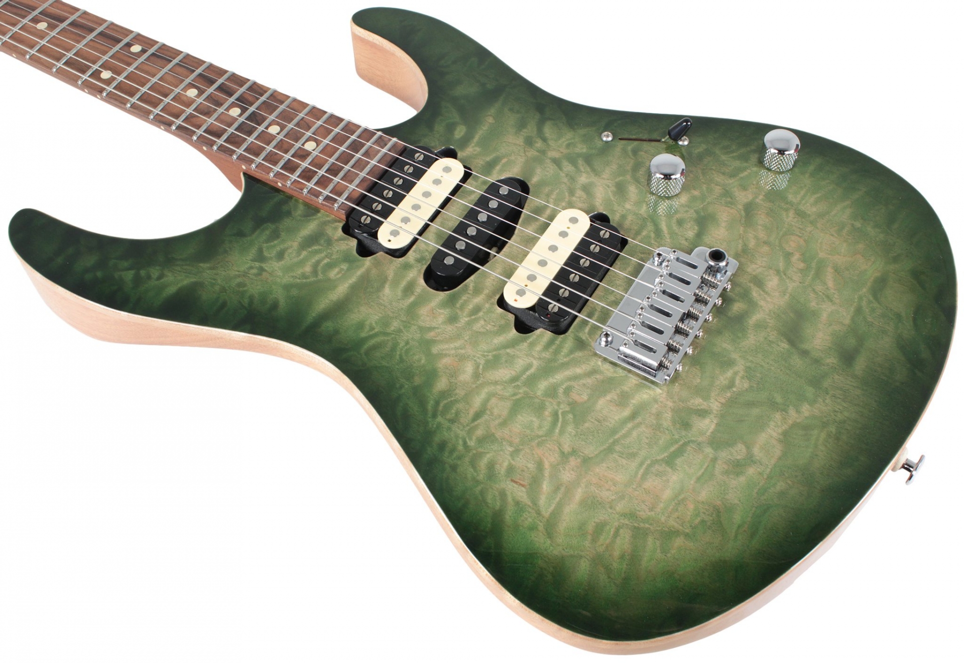 Suhr Modern Select Guitar Quilted Maple - Trans Green Burst