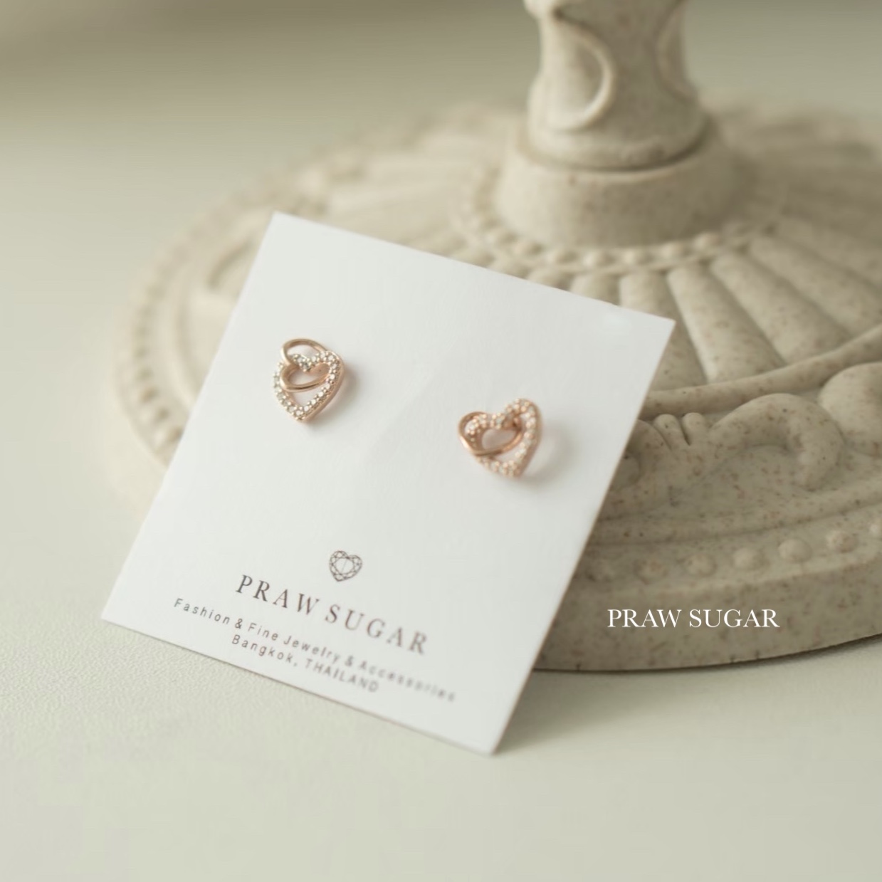 Double Tiny Heart Earrings - ต่างหูหัวใจตุ้งติ้งขนาดจิ๋ว (ก้านเป็นเงินแท้) (มี 3 สี)