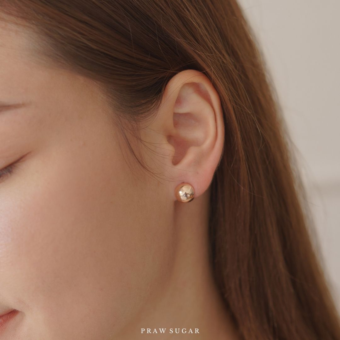 Circle Ball Hoop Earrings - ต่างหูห่วงทรงกลม (ก้านต่างหูเงินแท้)