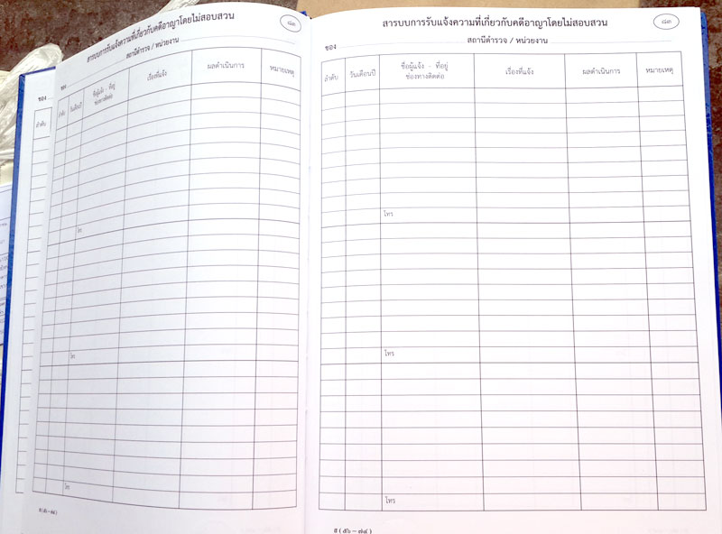 สมุดสารบบการรับแจ้งความที่เกี่ยวกับคดีอาญาโดยไม่สอบสวน (ส56-74)