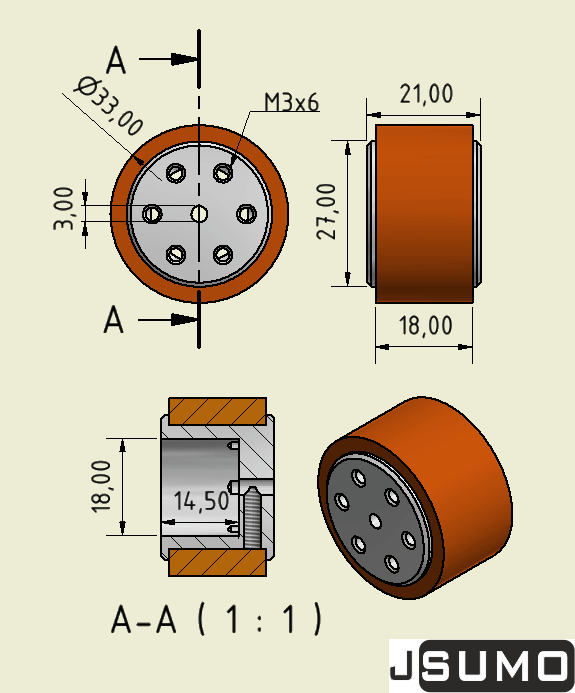 ล้อยางอะลูมิเนียม JSUMO ขนาด 33 x 20mm