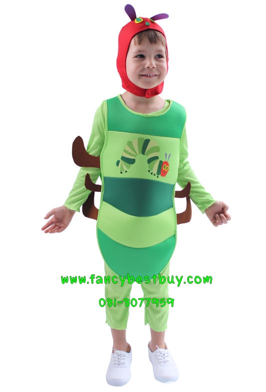 ชุดหนอนผีเสื้อ Caterpillar Costume ชุดแฟนซีแมลงสัตว์เด็ก ชุดมาสแมลง ใช้ได้ทั้งเด็กชายหญิง รวมชุดบอดี้สูทสีเขียวด้านใน มี ขนาด L(125-140), XL(140-150)