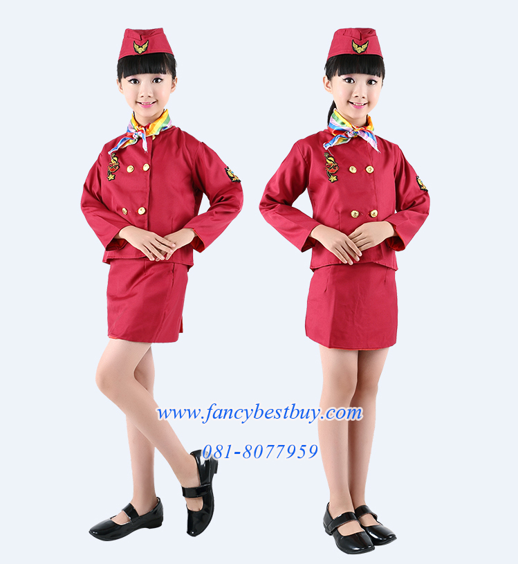 ชุดแฟนซีอาชีพ ชุดแอร์ ชุดแฟนซีแอร์โฮสเตส Air Hostess (เสื้อสูท+กระโปรง+หมวก+ผ้าพันคอ) มีขนาด 100-160