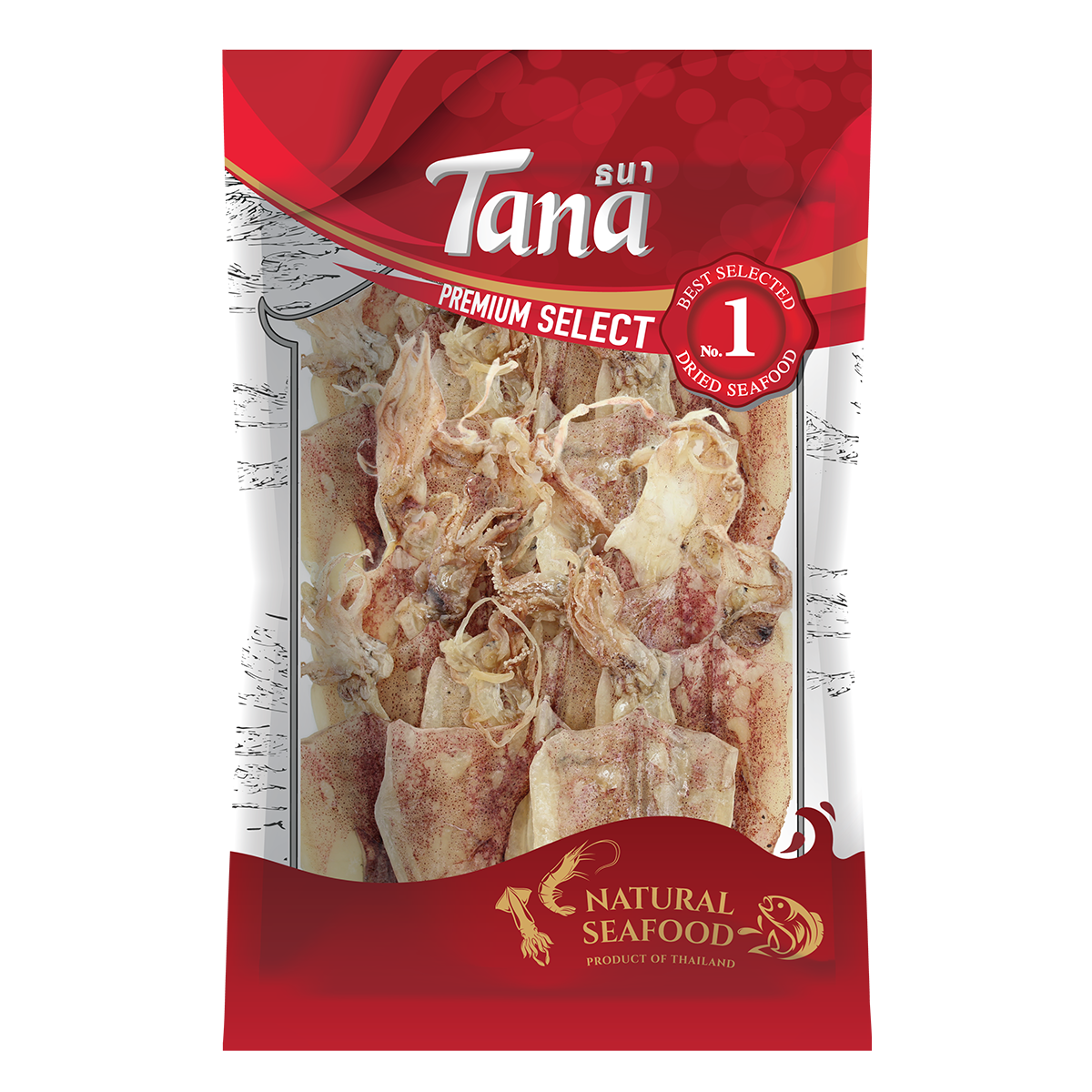 Tana ธนา พรีเมี่ยม ปลาหมึกหนังหน้ากว้างแห้ง 100 กรัม Dried Squid มาตรฐาน FSSC22000 มี อ.ย และฮาลาล