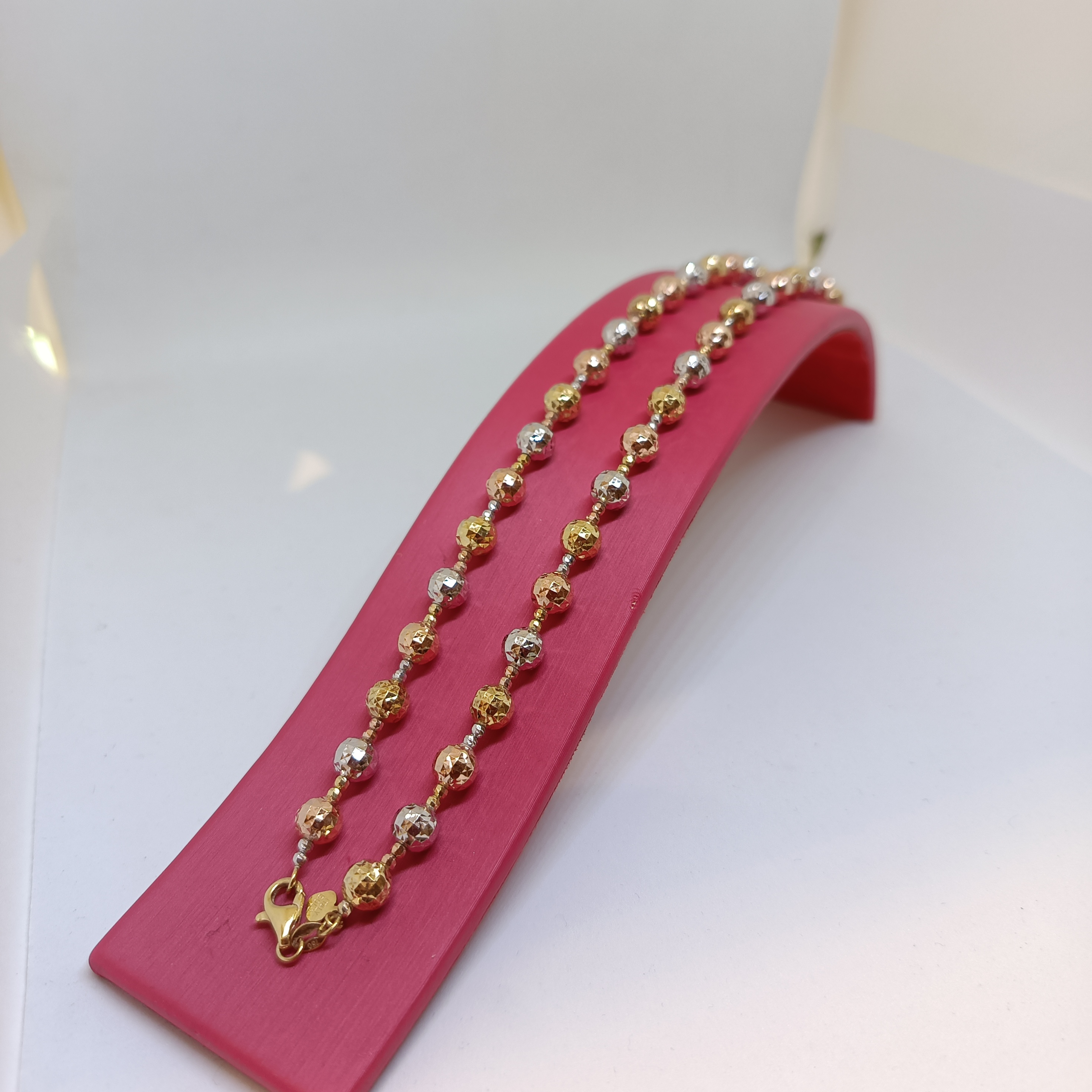 สร้อยทองอิตาลี่ ลายลูกบอลแฟนซีเหลี่ยมเพชร เล่นไฟวิบวับ ทอง3กษัตริย์