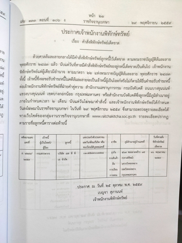 ประกาศเจ้าพนักงานพิทักษ์ทรัพย์