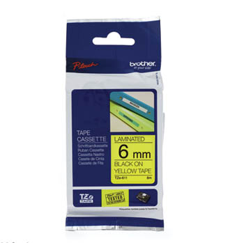 เทปพิมพ์สลาก Brother TZE-611 ขนาด 6 มม. ตัวดำพื้นเหลือง (ของแท้)