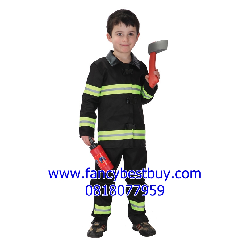 **แถมอุปกรณ์ดับเพลิง 5 ชิ้น** ชุดแฟนซีนักดับเพลิงเด็กสีดำ Fireman ใส่ได้ทั้งเด็กชายหญิง ขนาด M, L, XL