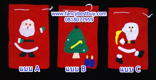 ถุงใส่ของขวัญ ซานต้าน้อย ลายต้นคริสมาส/ซานต้า/Snowman ขนาด 30*20 ซม. คละลาย (ขายคู่ชุดแฟนซี)