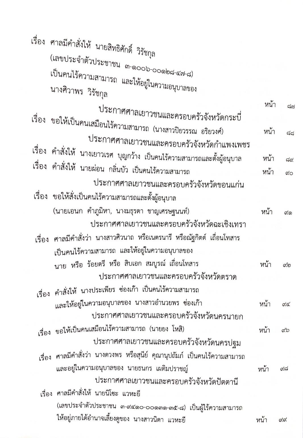 กฎหมายใหม่ 99/65 ประกาศกระทรวงการอุตมศึกษา ฯ การเปลี่ยนชื่อฯ ประกาศกรมสรรพสามิต ภาษีจดทะเบียน ฉ. 13 - 19 ประกาศศาลเยาวชนและครอบครัวกลาง ฯลฯ
