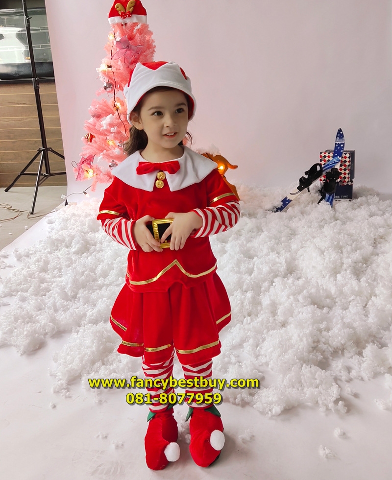 ชุดแซนต้า ชุดแซนตี้ ชุดคริสมาสเด็ก Christmas Costume สำหรับ เทศกาลวันคริสมาส มีขนาด 110, 130, 140