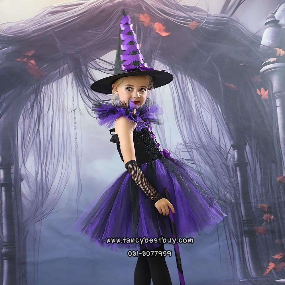 ชุดฮาโลวีน ชุดแม่มดสีม่วง สำหรับแฟนซีวันฮาโลวีน มี ขนาด M 95-105, L105-120, XL 120-140