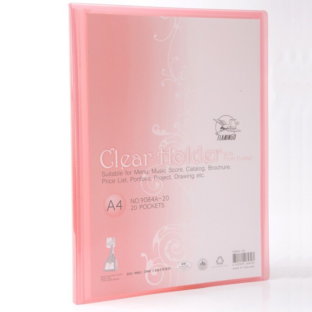 แฟ้มโชว์เอกสาร 9084- A4 (20 ซอง/เล่ม) Flamingo ขนาด 23.8 × 31 ซม. ( A4 ) ** สอดปกด้านหน้าได้ **