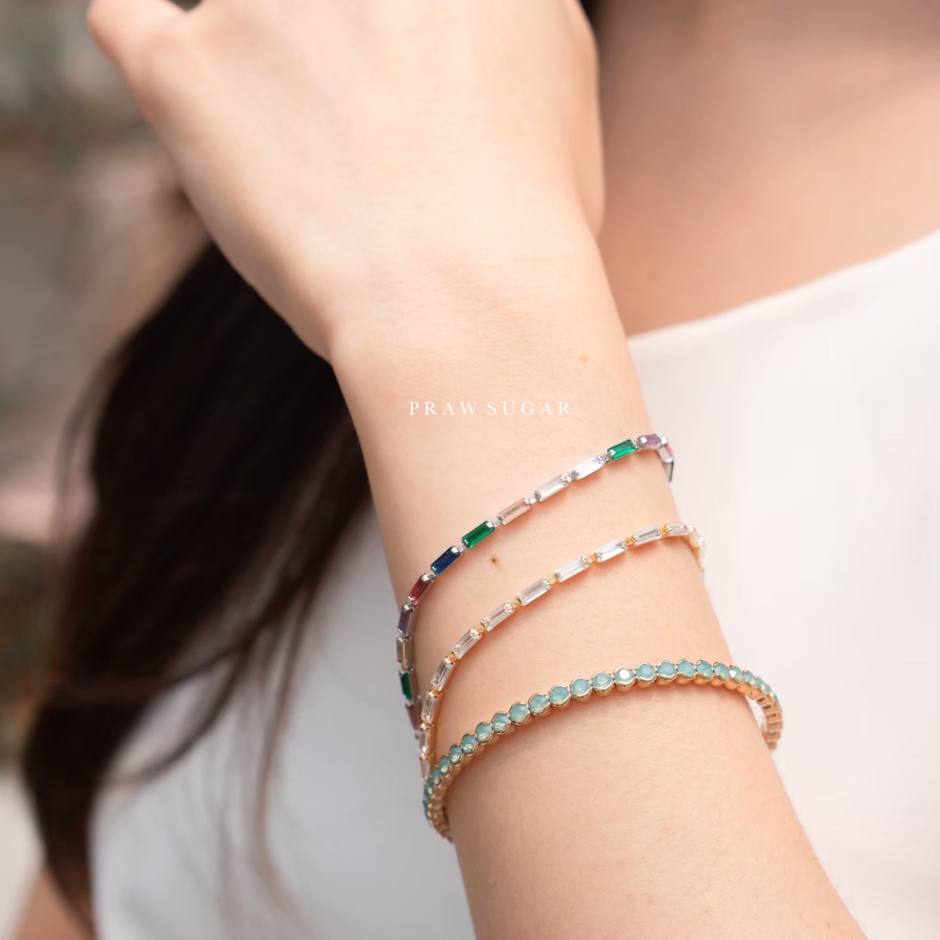 Joyful Bracelet - สร้อยข้อมือคริสตัลเรียงทรงสี่เหลี่ยมผืนผ้า