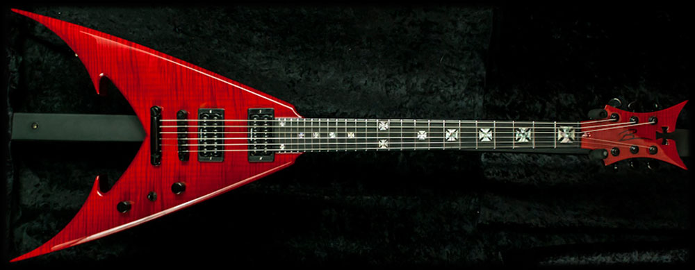 Bernie Rico JR USA Vixen 6 FM Iron Cross Electric Guitar - Trans Red