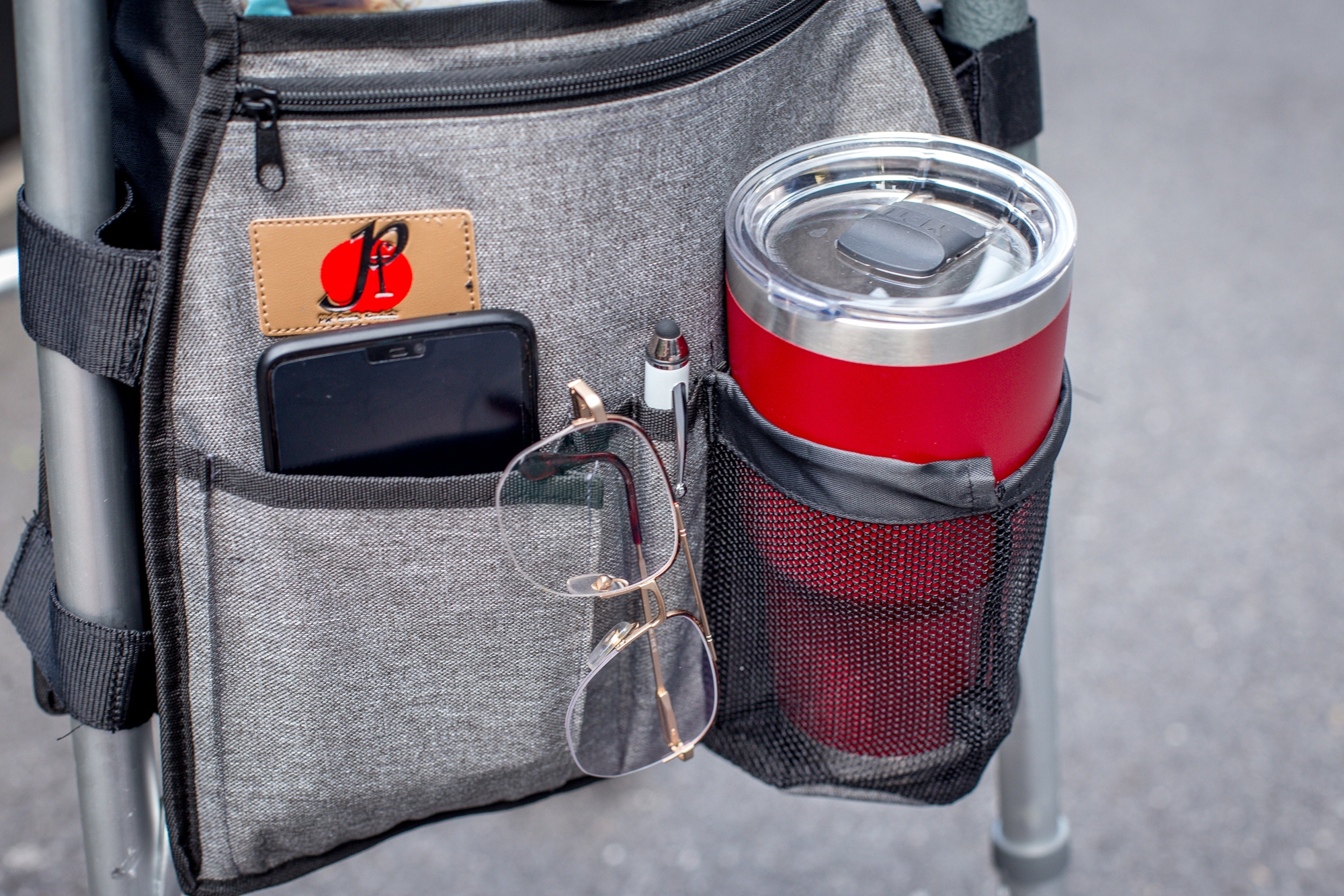Side Walker Double-Sided Attachments Bags with Cup Holder for Folding Walker by P&F | Hanging Pouch for Walkers | Adult Folding Walker Accessories for Seniors or Elderly