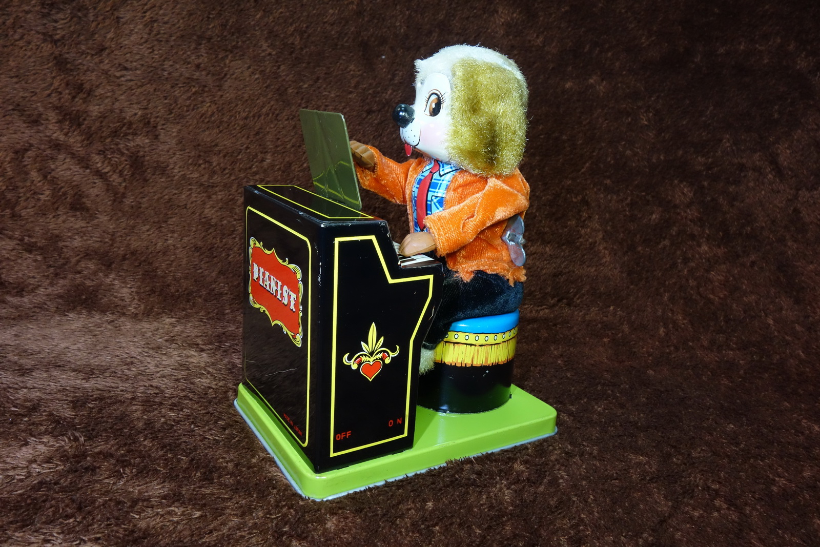 60s Nomura Jolly Pianist Dog Mechanical Tin Toy