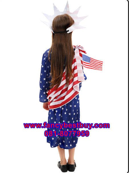 ชุดประจำชาติอเมริกา ชุด Indepence Day ขนาด L 125-135, XL 135-145 ชุดกระโปรงยาว+หมวก+สายคาดสีแดง (ไม่รวมธงชาติ)