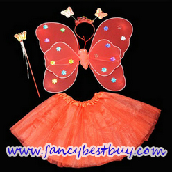 ชุดเด็กแฟนซี ชุดผีเสื้อ สำหรับเด็กขนาด 95-130 ซม. (1ชุด มี ปีกผีเสื้อ+กระโปรง+ที่ประดับศรีษะ+ไม้วิเศษผีเสื้อ) มี 5 สี สีฟ้า, สีชมพู, สีม่วง, สีแดง, สีเชอร์รี่