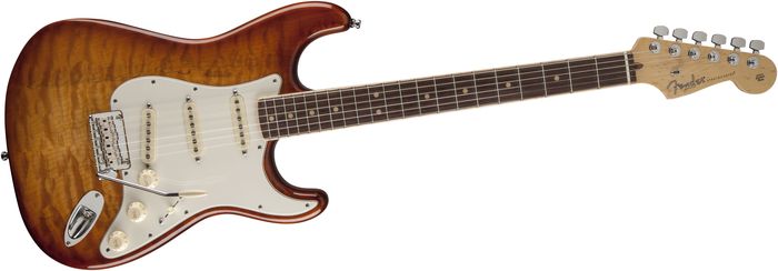 Fender Select Stratocaster HSS Exotic Quilt Maple Top Electric Guitar Ice Tea Burst