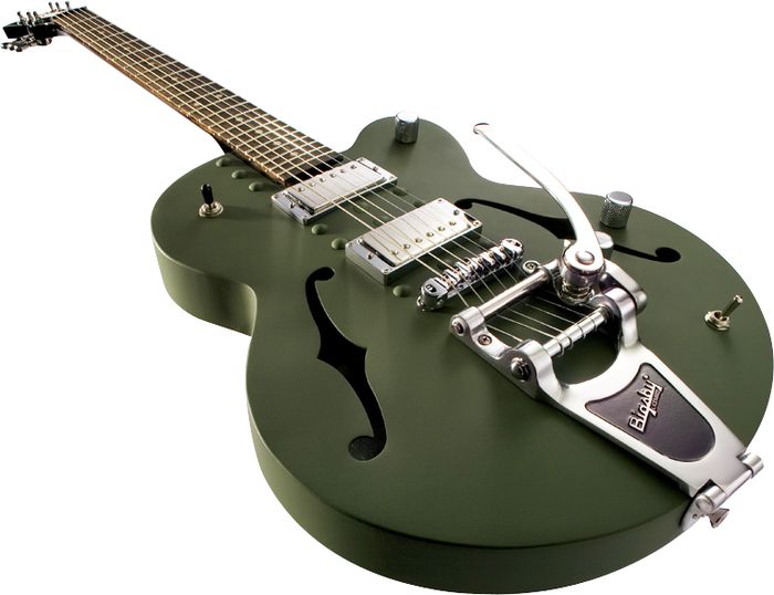 Normandy Army Green Powdercoat Archtop Guitar with Bigsby Vibrato Tailpiece Army Green