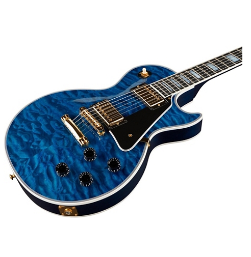 Gibson Custom Les Paul Custom 5A Quilt Top with Gold Hardware Electric Guitar - Transparent Blue