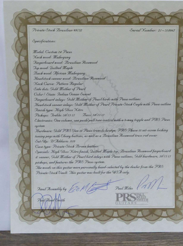 PAUL REED SMITH PRS PRIVATE STOCK # 9132 QUILT TOP CUSTOM 24 PIEZO BRAZILIAN ROSEWOOD BOARD INDIAN OCEAN SUNSET