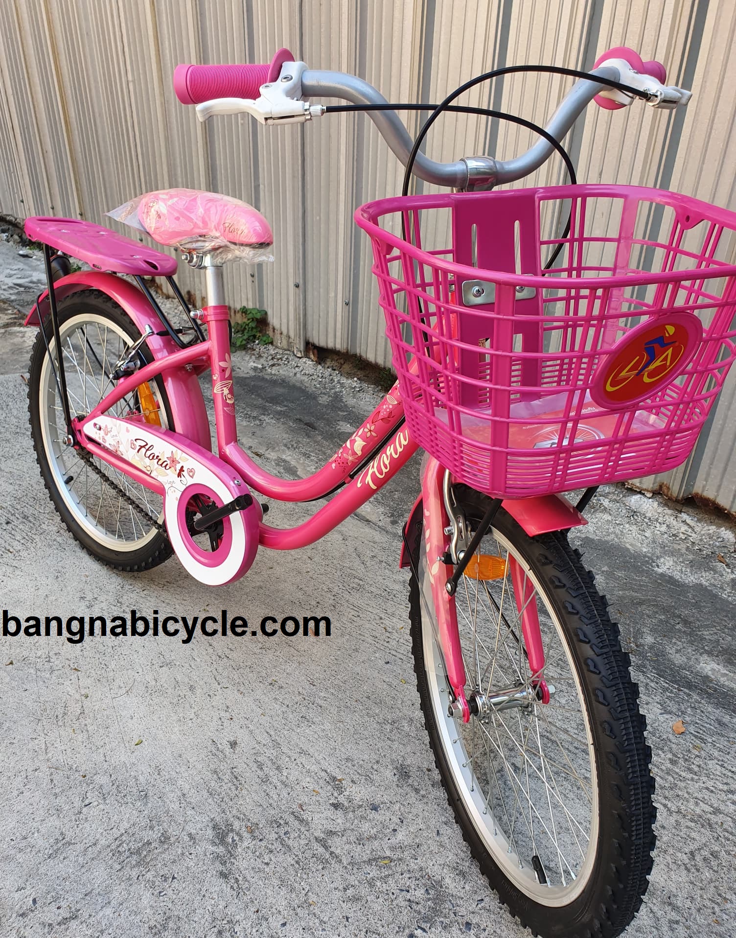 รถเด็กผู้หญิง LA Flora 20 นิ้ว มีที่ซ้อน มีตะกร้า สำหรับเด็ก 7-10 ปี