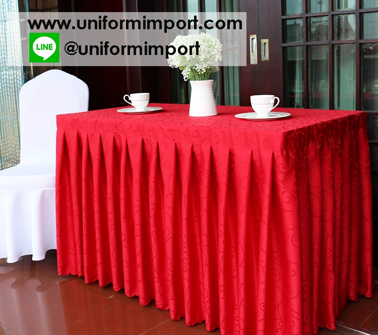 ผู้ปูโต๊ะแบบจีบรอบผ้าซาตินมีลวดลาย ++คลิกดูขนาดด้านใน ผ้าปูโต๊ะสำเร็จรูป ผ้าคลุมโต๊ะสำเร็จรูป ผ้าปูโต๊ะแบบจีบรอบ ผ้าคลุมโต๊ะ ผ้าปูโต๊ะรีสอร์ท