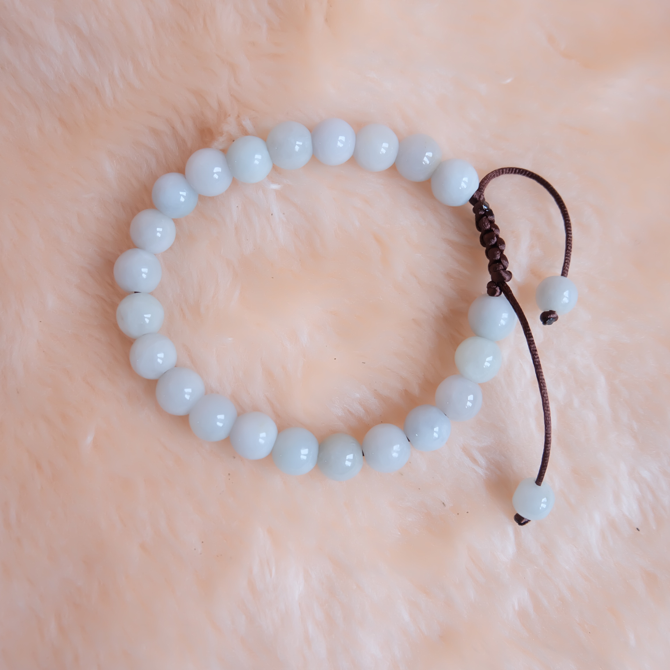 สร้อยข้อมือลูกปัดหยกแท้ 9 มิล หยกแท้ หยกพม่า หยกขาว เชือกดึง รอบข้อมือ 18.5-20 ซม.