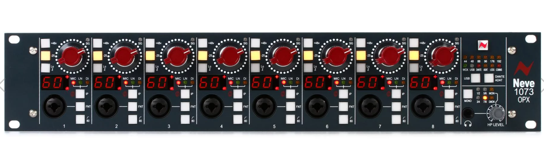Neve 1073OPX 8-channel Microphone Preamp with Remote Control and USB/Dante Option Card