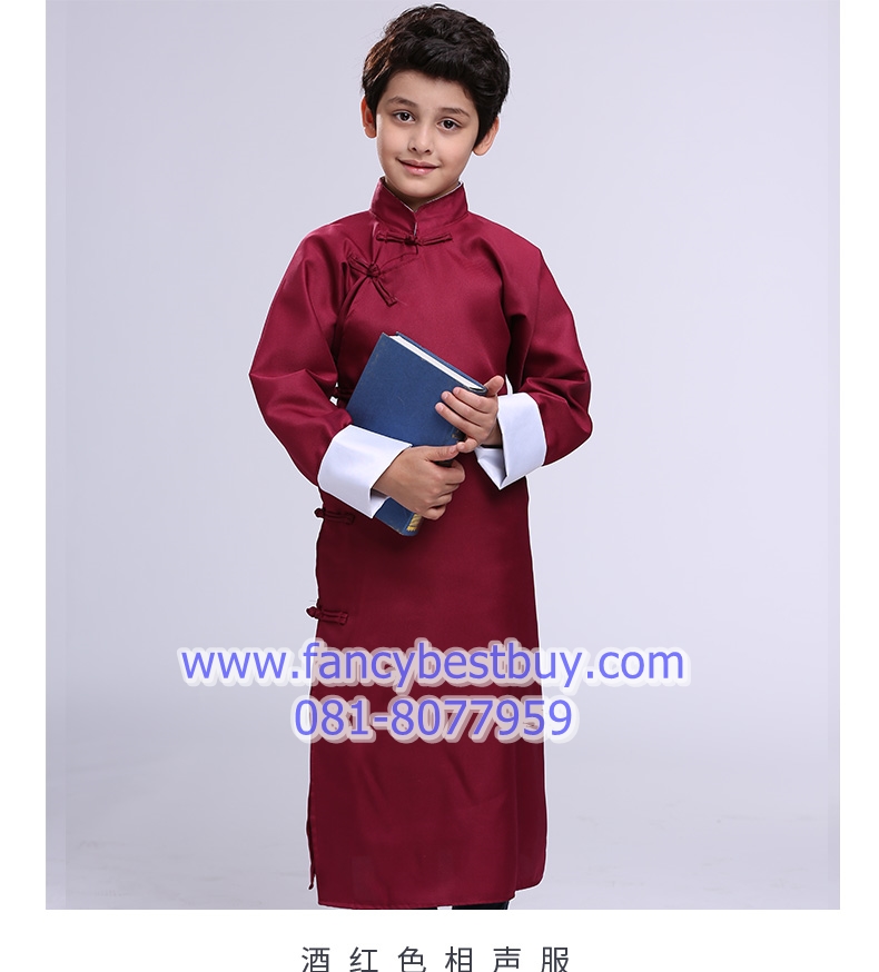 ชุดประจำชาติจีน ชุดเจ้าพ่อเซียงไฮ้ สำหรับ เด็กชาย สีแดงเลือดหมู มี ขนาด 120