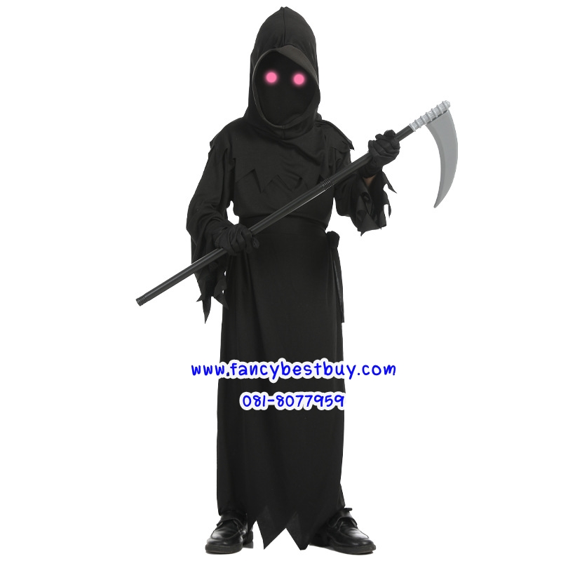 ชุดแฟนซีฮาโลวีน ชุดยมทูต Grim Reaper สำหรับวันฮาโลวีน + แว่นตาไฟ มีขนาด 120, 130, 140