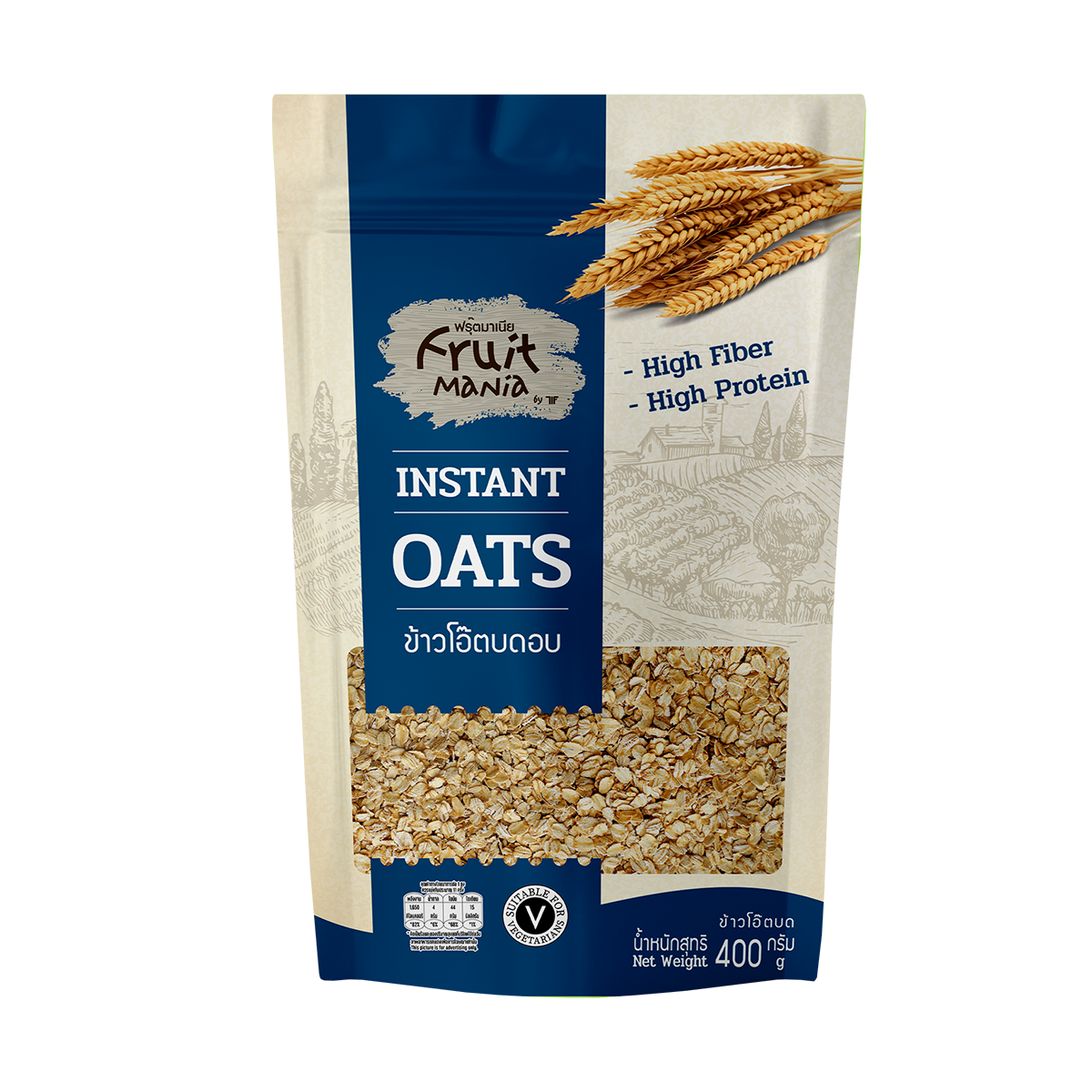 FruitMania ฟรุ๊ตมาเนีย ข้าวโอ๊ตบดอบ 400 กรัม Instant Oats