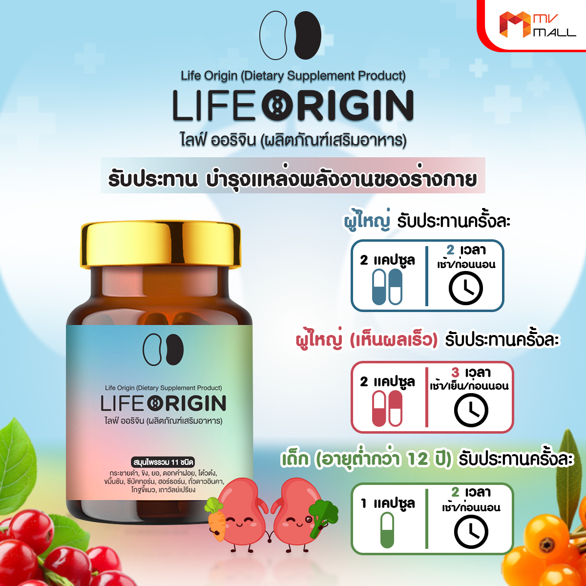 ไลฟ์ ออริจิ้น (Life Origin) สมุนไพรบำรุงไต บำรุงหัวใจ บำรุงเลือด 3 ขวด พร้อมของแถม