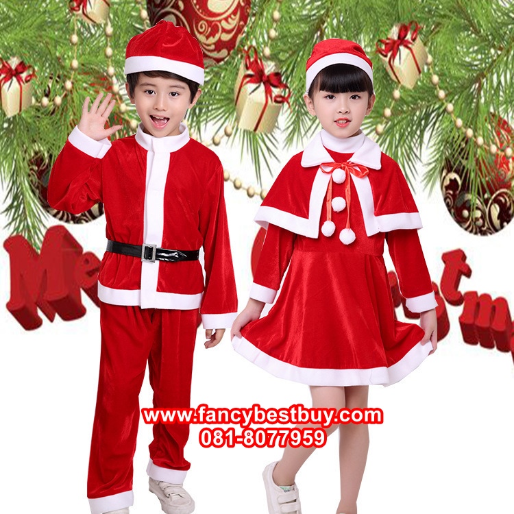 ชุดคริสมาสเด็กชาย Christmas Costume สำหรับ เทศกาลวันคริสมาส มีขนาด 110, 120, 130, 140, 150, 160 (ผ้ากำมะยี สีขาวเป็นผ้าสำลี)