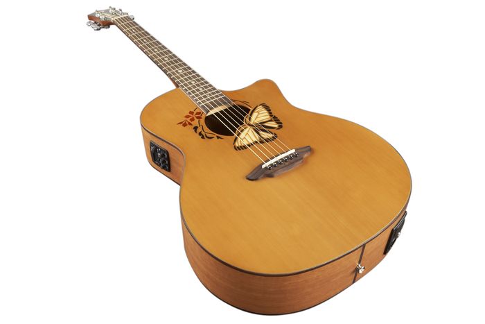Luna Guitars Oracle Grand Concert Series Butterfuly Acoustic-Electric Guitar NaturalButterfly Design