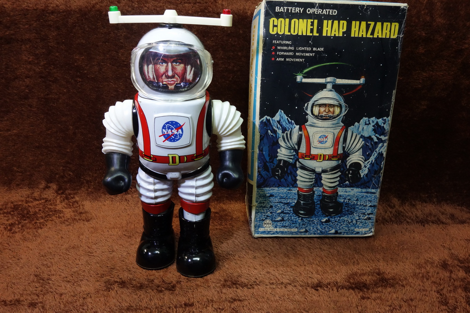60s Marx Colonel Hap Hazard Battery Op Tin Toy