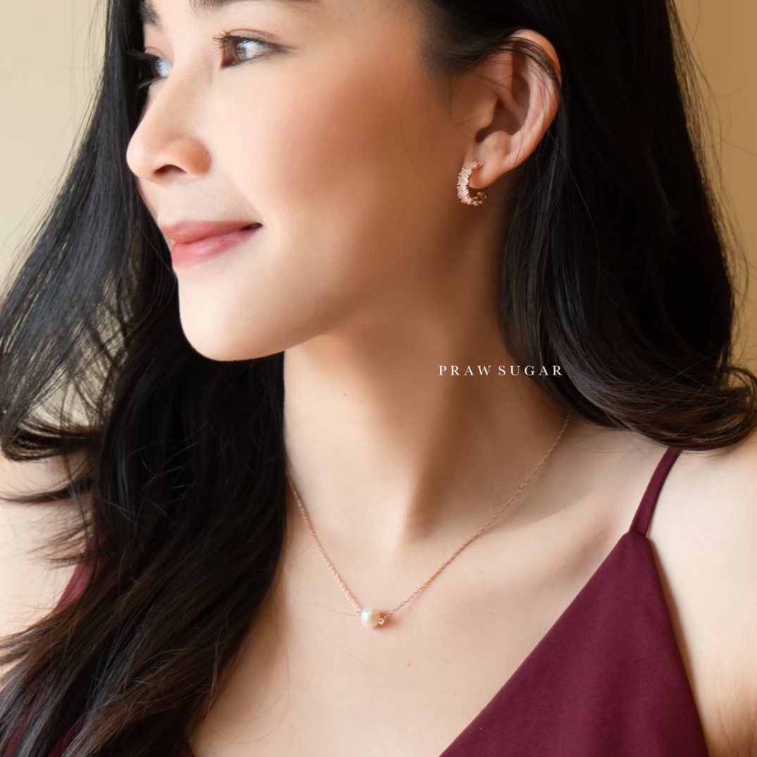 Mid Baroque Fresh Water Pearl Necklace - สร้อยคอจี้มุกแท้บาร็อคขนาดกลาง (มุกแท้+สร้อยเงินแท้)
