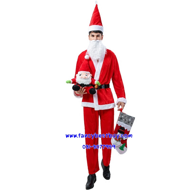 ชุดแฟนซีผู้ชาย ชุดซานต้าชาย Santa Claus ขนาดฟรีไซด์ (1ชุดมี เสื้อ+กางเกง+เข็มขุด+เครา+หมวก)