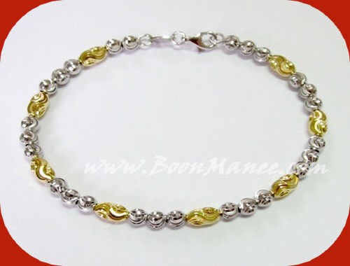 กำไลทองแท้อิตาลี 18K เม็ดยินตันตัดลาย - น้ำหนัก 7.6 กรัม (รอบวงใน 16 ซ.ม.)