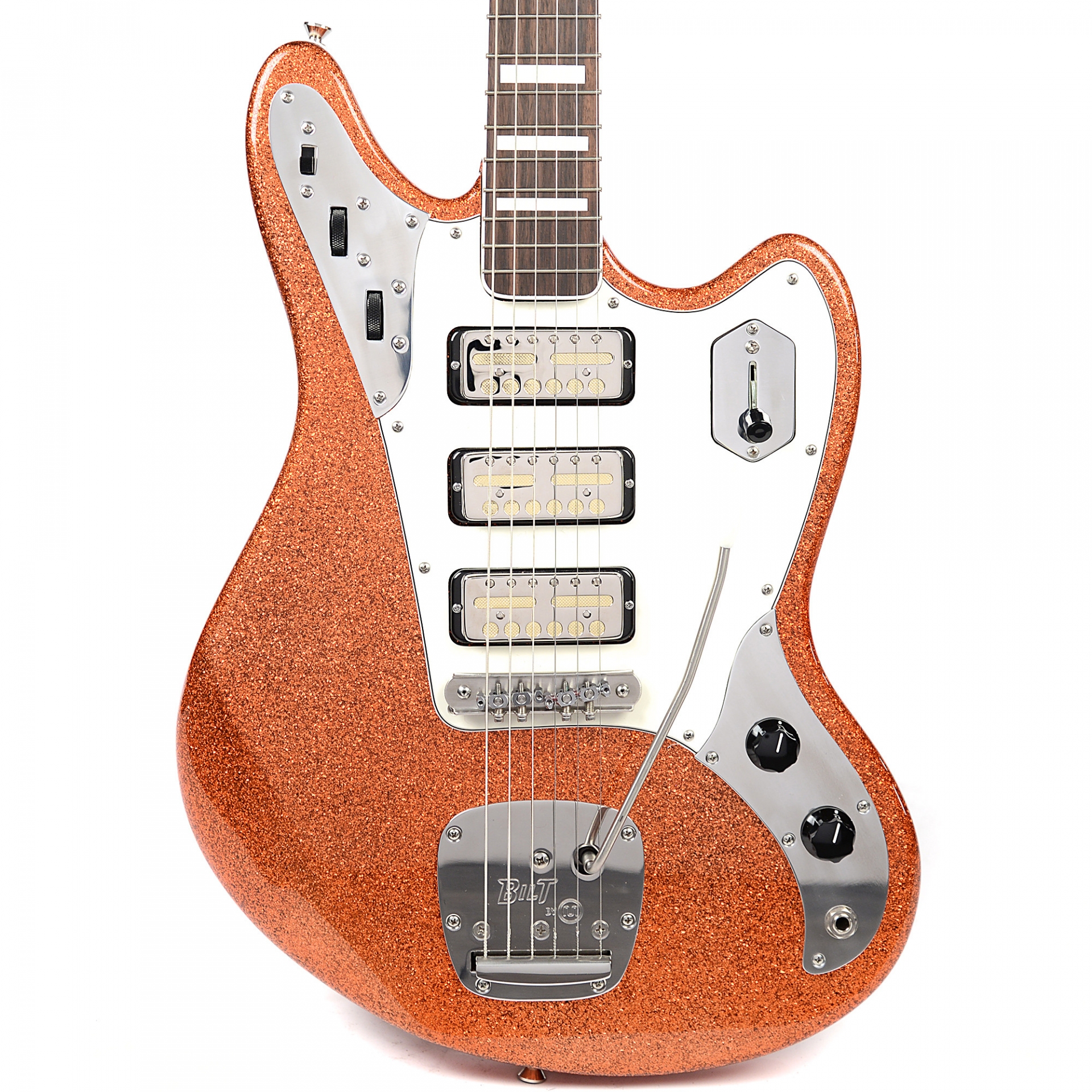 BilT Relevator LS Tangerine Flake w/3 Lollar Pickups, Block Inlays, & Mastery Vibrato No.16326