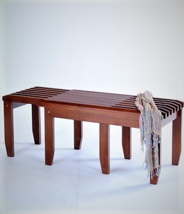ม้านั่งไม้ สไลด์ได้ ไม้จริง สีขาว-สีน้ำตาล PU ขนาด 42 x 85-150 x 48 H Cms.
