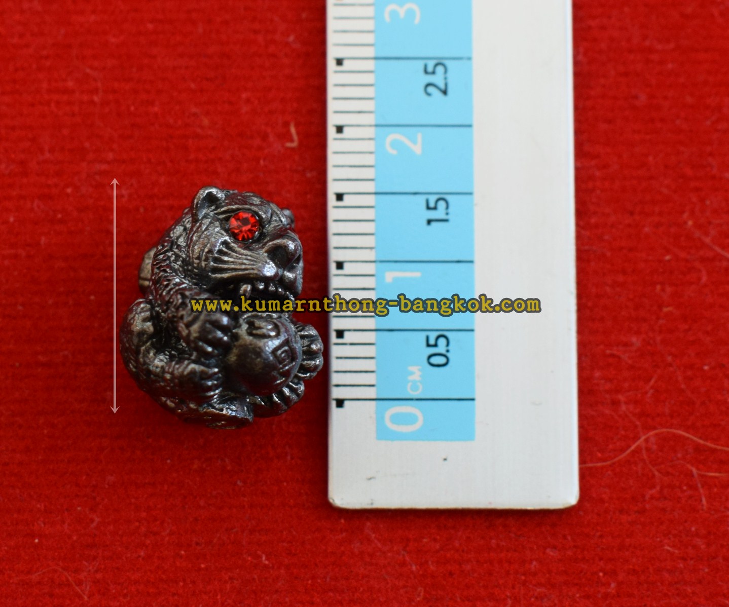 ลูกอมเจ้าพญาเสือ โภคทรัพย์ วัดบางพระ (หลวงพ่อเปิ่น) จ.นครปฐม เนื้อโลหะ ขนาดพกพา สูง 1.7ซม. กว้าง 1.3ซม. รุ่นบูชาครู ออกบูชาปี 2553