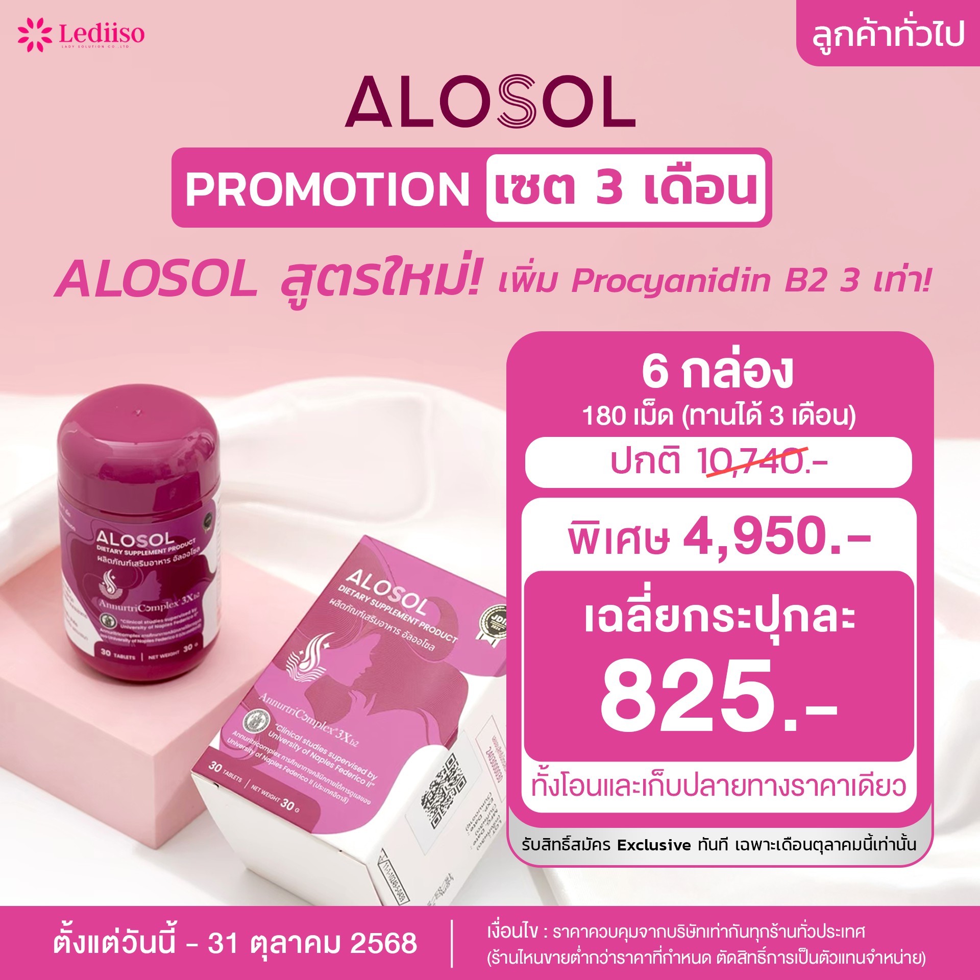 Alosol จบทุกปัญหาเส้นผม ด้วยนวัตกรรมระดับโลก 6 กระปุก เซต 3 เดือน
