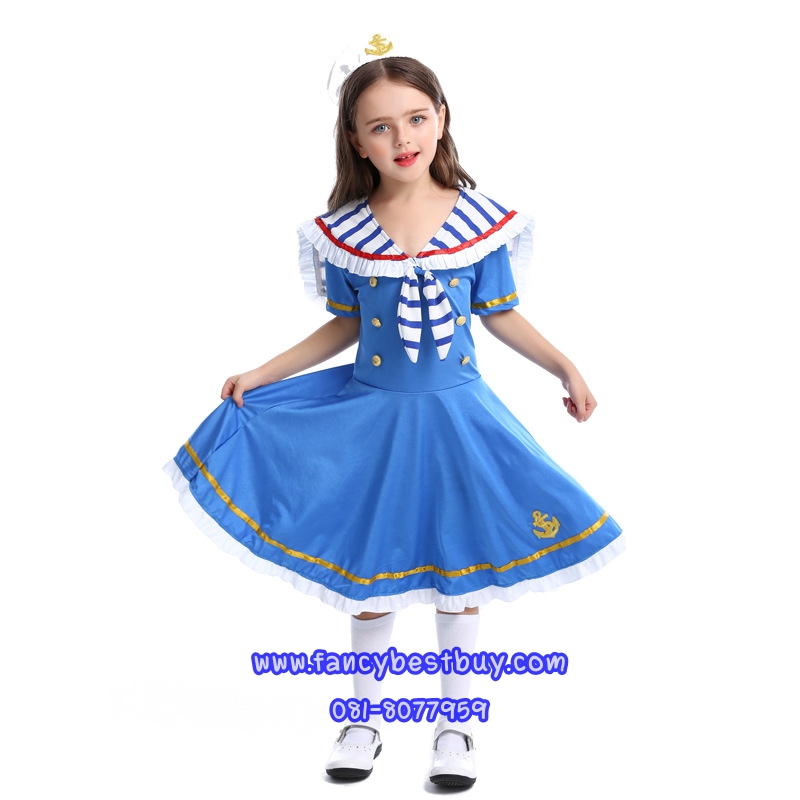 ชุดแฟนซีอาชีพ ชุดกะลาสี ชุดทหารเรือเด็กหญิง สีฟ้า M 125-140, L 140-155