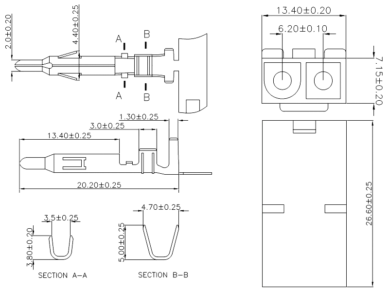 ขั้วต่อสายไฟปั๊มน้ำ ตัวเมีย Female L 6.2mm 2 ขั้ว Star แพ๊ค 10 pcs.
