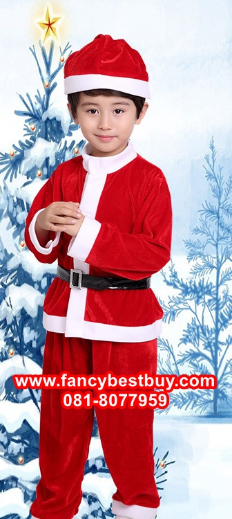 ชุดคริสมาสเด็กชาย Christmas Costume สำหรับ เทศกาลวันคริสมาส มีขนาด 110, 120, 130, 140, 150, 160 (ผ้ากำมะยี สีขาวเป็นผ้าสำลี)
