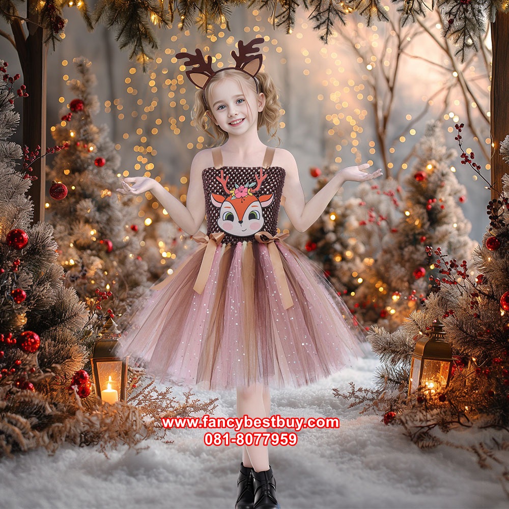 ชุดกวางเรนเดียร์ Raindeer สำหรับแฟนซีวันคริสมาส มี ขนาด M 100-110, XL 120-140